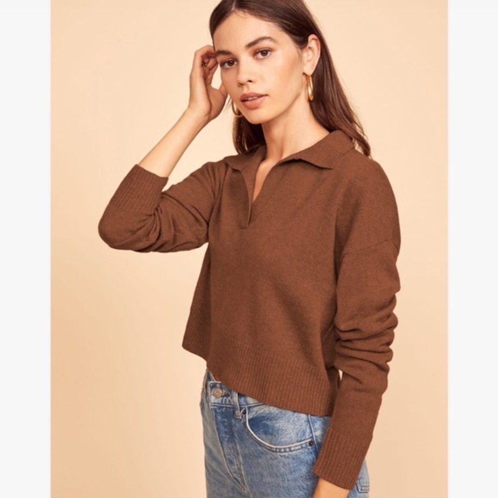 Reformation cashmere cropped polo sweater